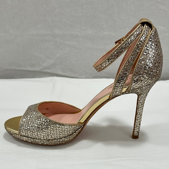 Kate Spade Silver/Gold Glitter Peep-Toe Platform Sandals Size 6.5 - Picture 8 of 14